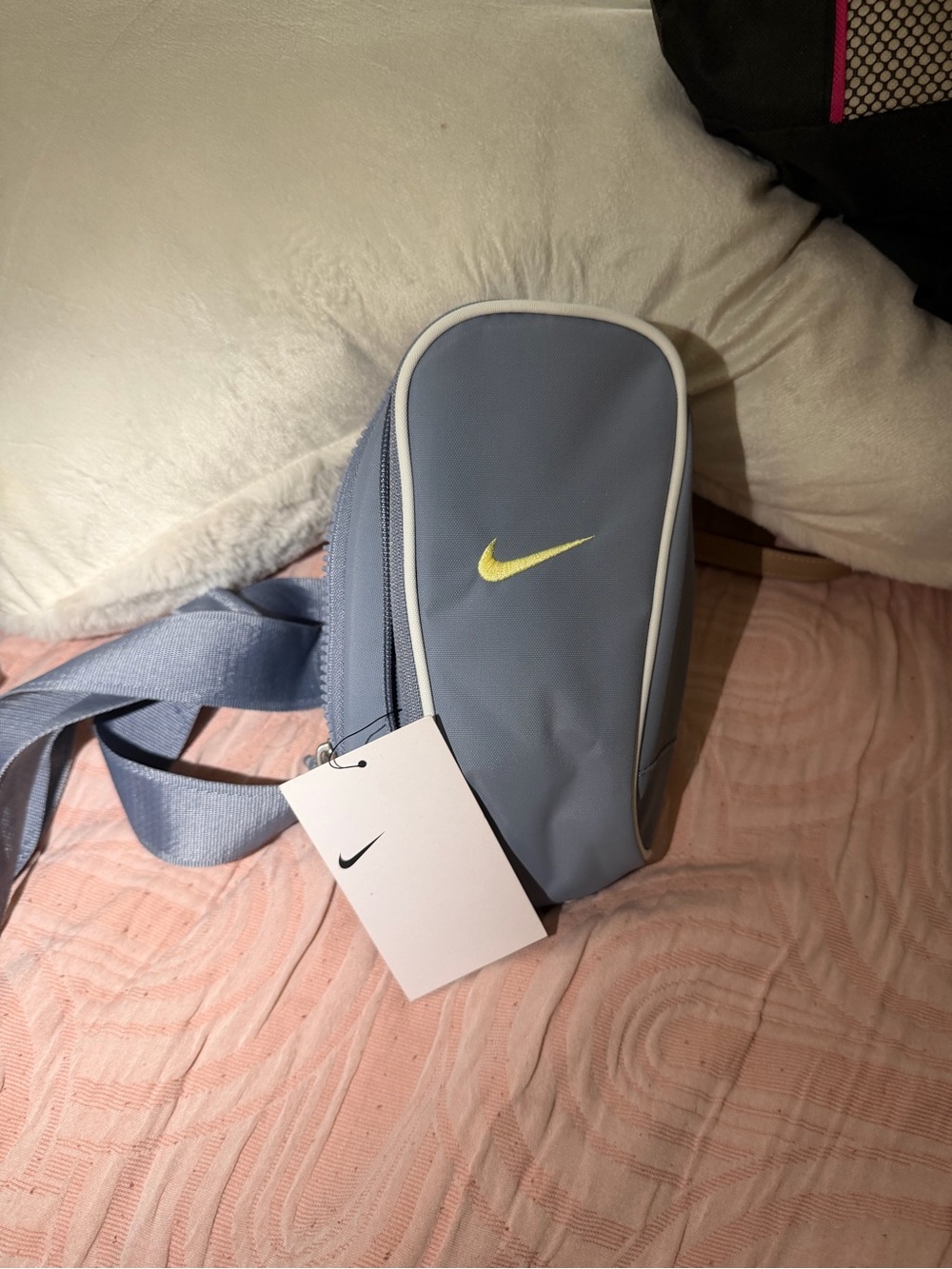 Nike Pale Blue Crossbody Bag with Yellow Swoosh